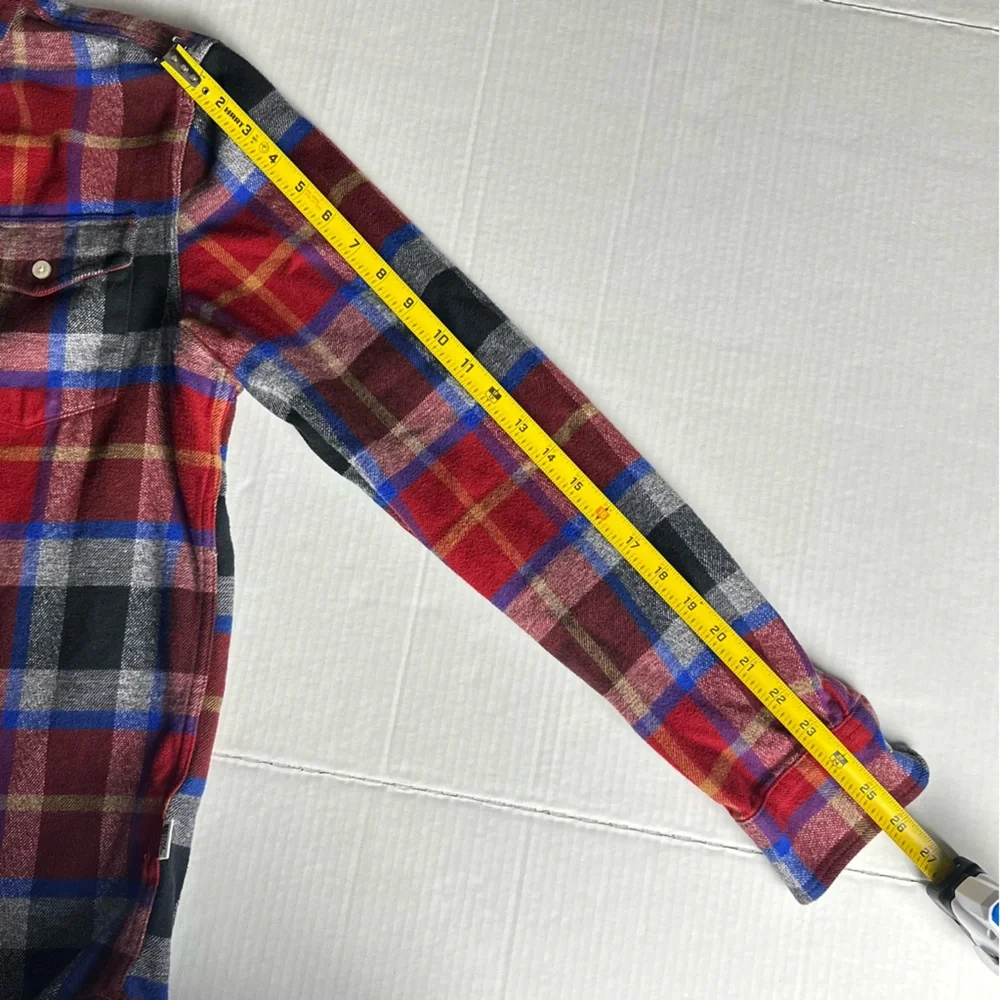 The North Face ‎ Flannel Shirt Men's small Red Black Blue Plaid Long Sleeve
